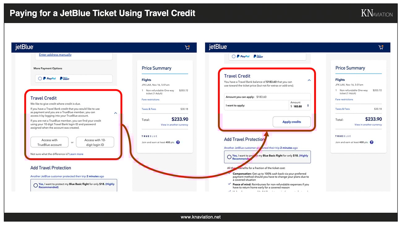 Paying with JetBlue Travel Bank