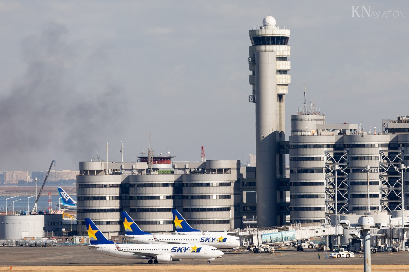 JAL A350 Wreckage Smoke