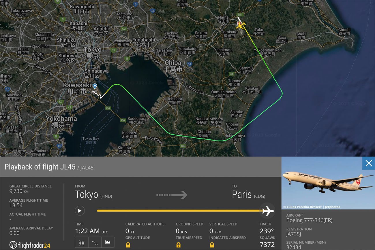 JAL45 via Narita